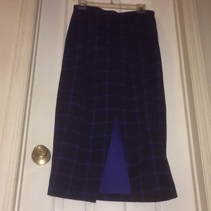 Black and blue tartan midi skirt